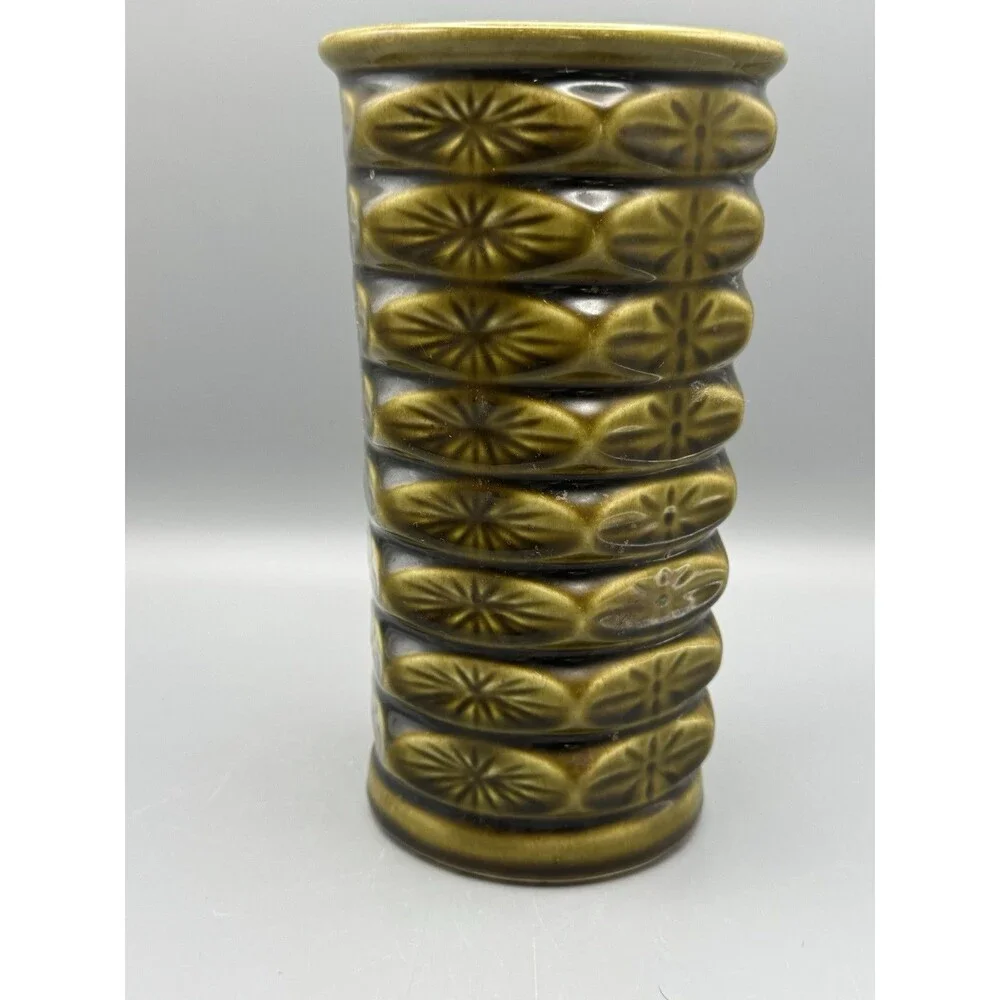 Vintage MCM McCoy Floraline Atomic Starburst Vase Olive Green 1960’s USA